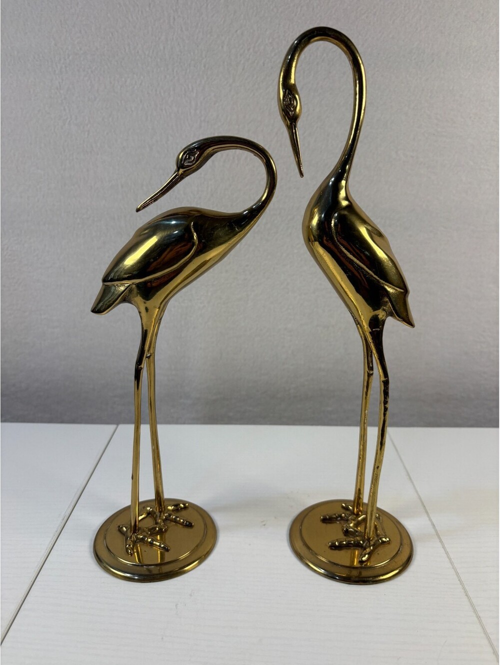 Vintage Brass Crane Heron Bird Figurine Pair Mid Century Hollywood Regency Decor